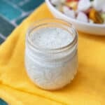 Greek yogurt salad dressing in a jar.