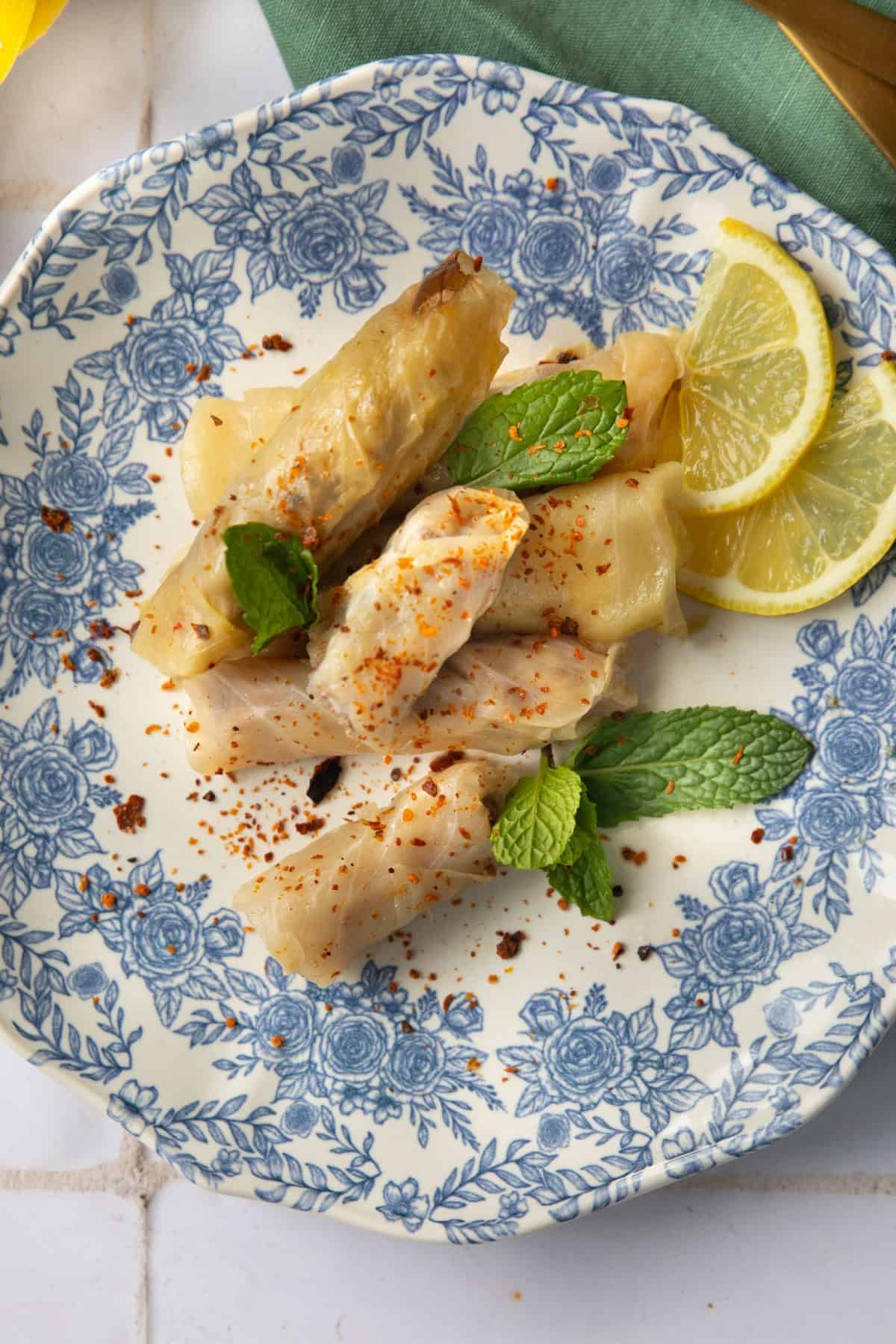 Malfouf stuffed cabbage leaves on a plate