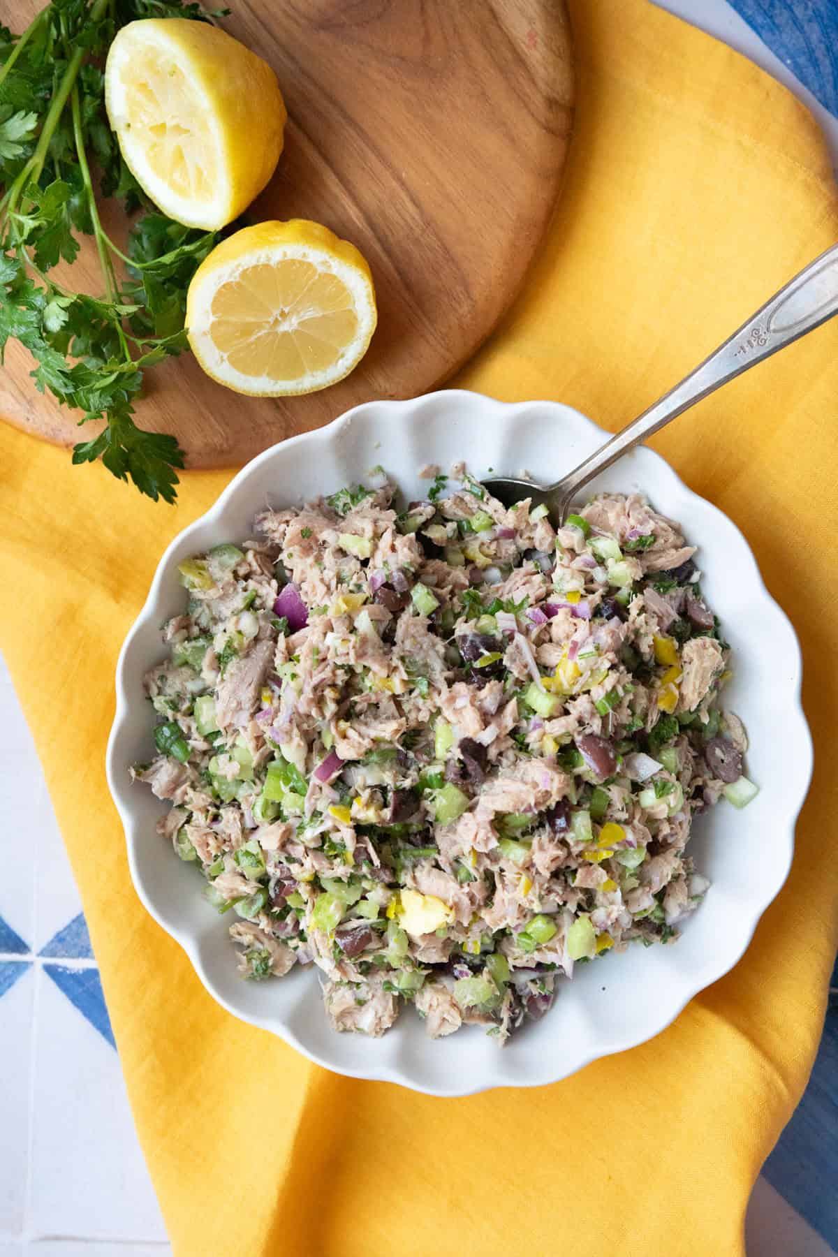 Mediterranean tuna salad in a bowl. 