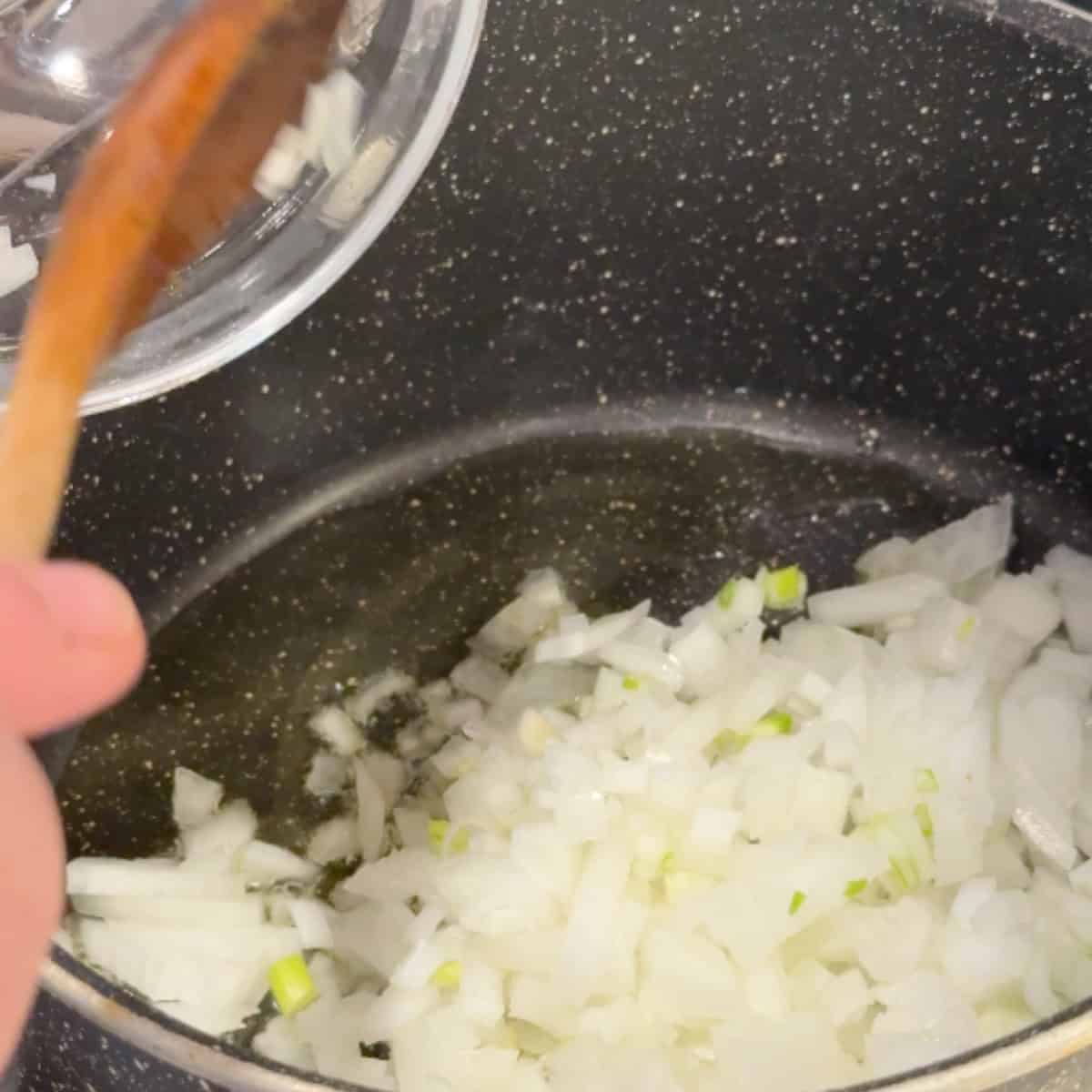 saute the onion in olive oil