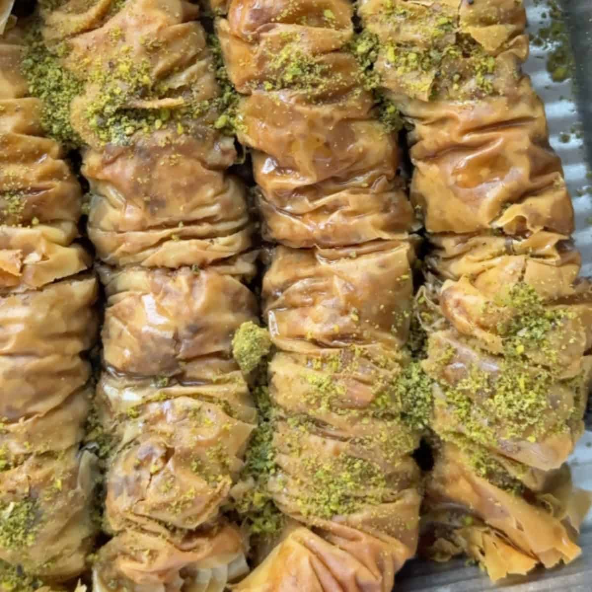 Burma baklava topped with pistachios. 