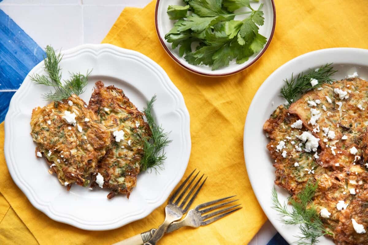 A plate of crispy cabbage fritters made without potatoes. 