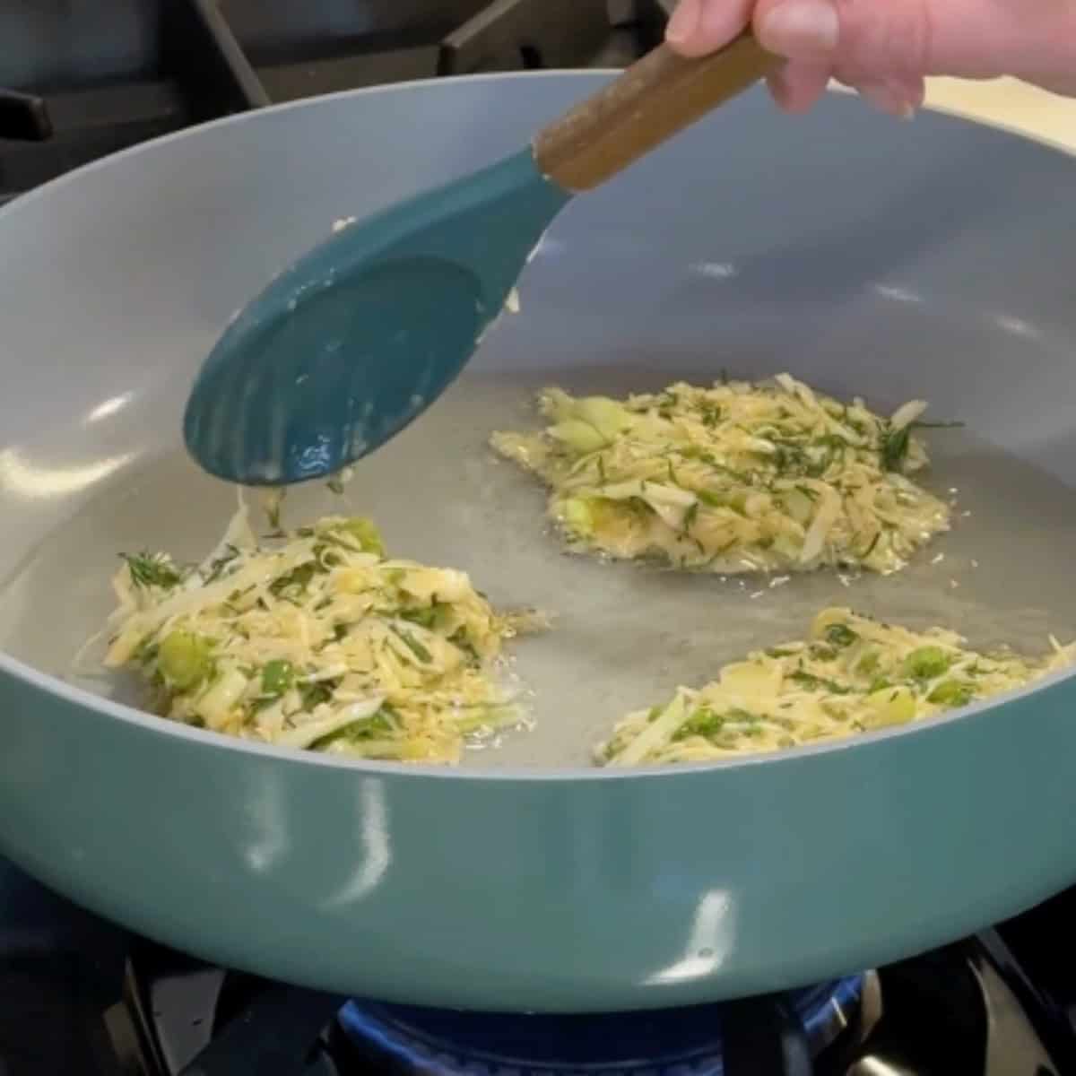 Add 2-3 tablespoons of the batter into the pan. 