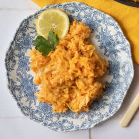 Greek cabbage rice (lahanorizo) on a plate.