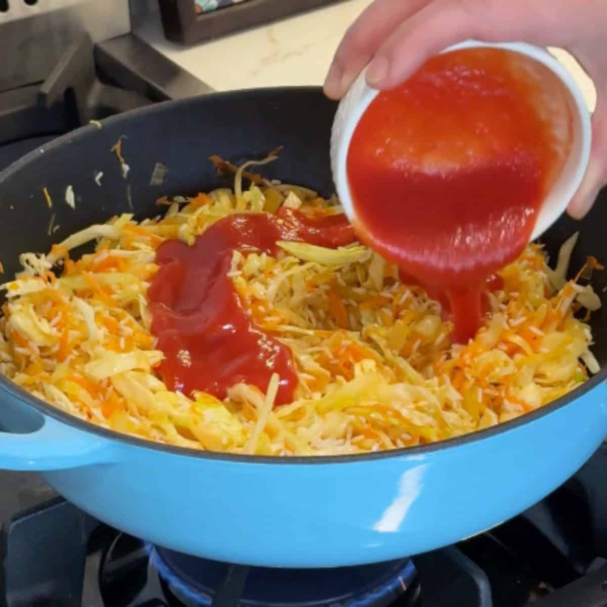 Add the tomato sauce.