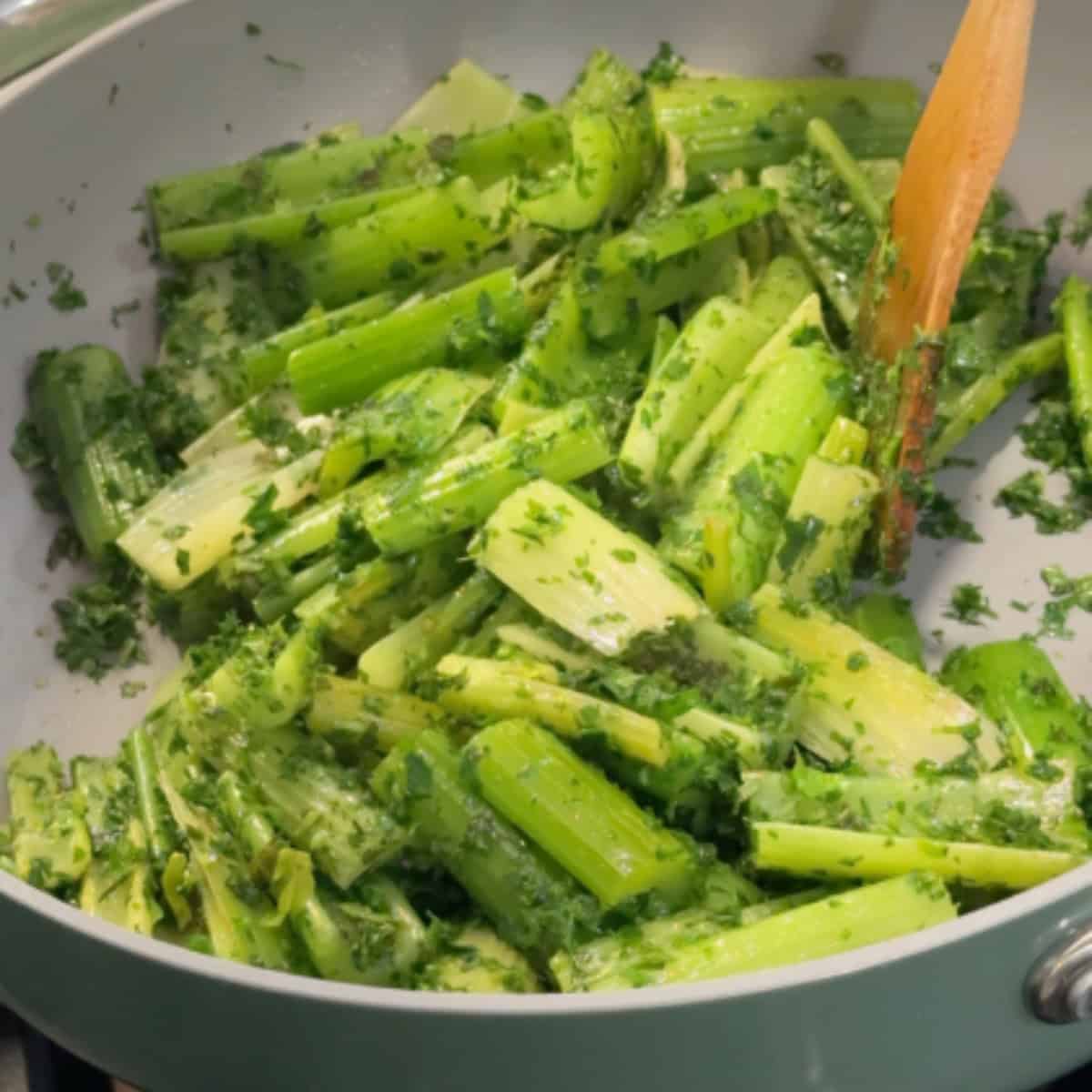 Add in the herbs and saute until fragrant. 