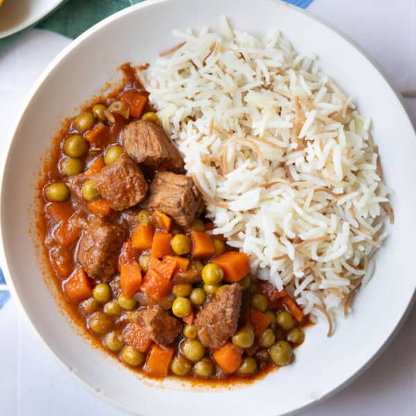 Bazella on a plate with vermicelli rice.