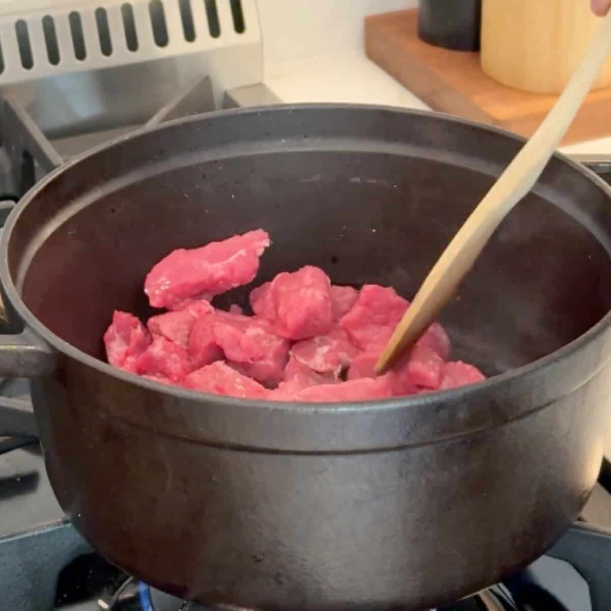 sear the beef in the pot.
