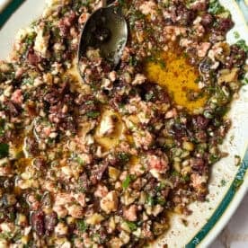feta olive oil dip on a plate.