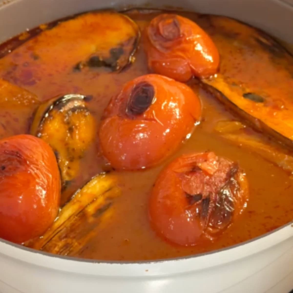 add eggplants and tomatoes to the cooked stew.