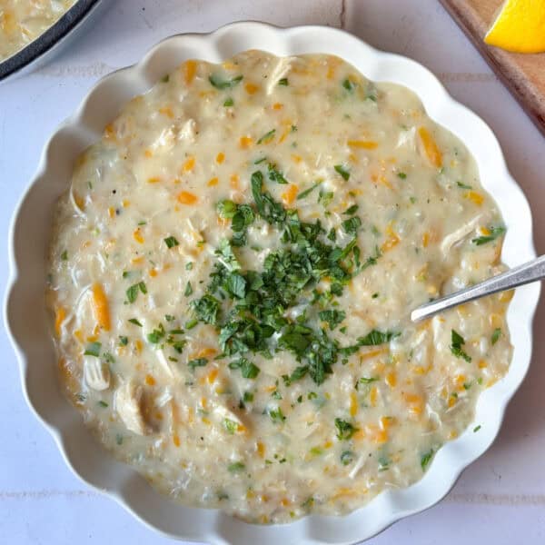 Persian oatmeal soup in a bowl.