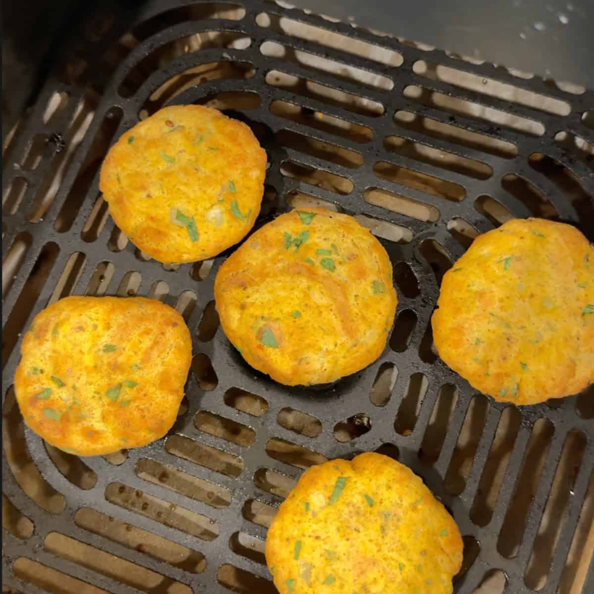 Chicken patties cooked in the airfryer.