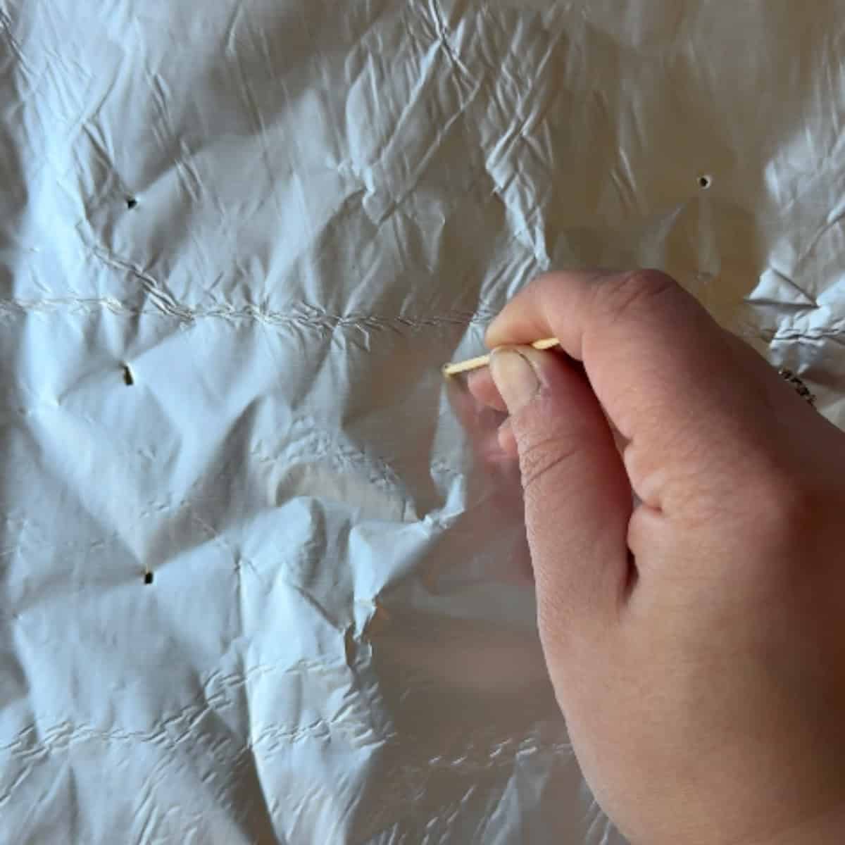 cover with aluminum foil and poke holes with a toothpick.