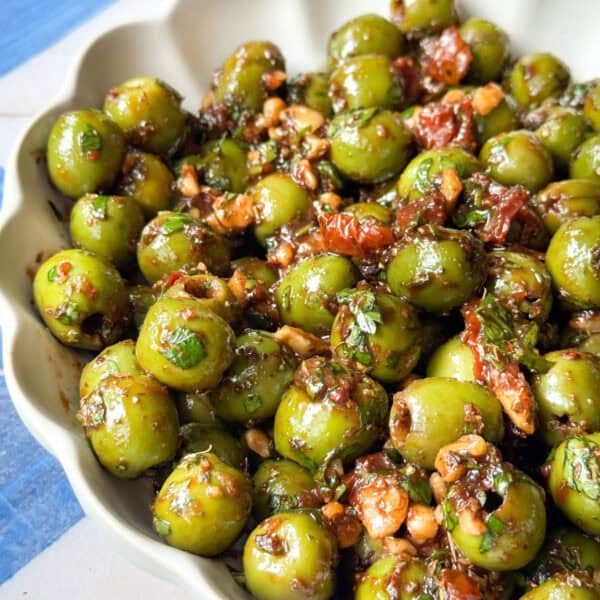 castelvetrano olive salad in a bowl.